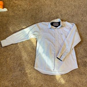 Rafter C western Button down shirt, size S fits like lg, white/brown and cream